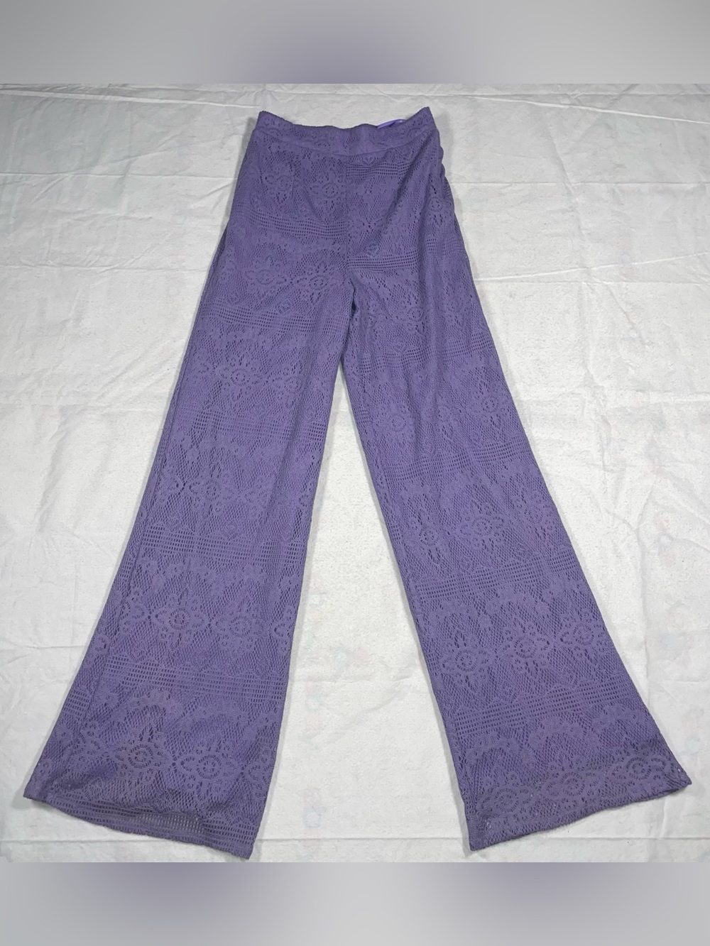 Lilly’s Kloset S Purple Lace Lined Side Zip Flare Pants Cotton NWT Boho Coquette